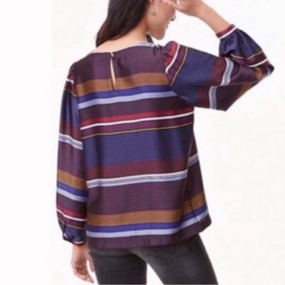 LOFT bubble Sleeve Striped blouse multicolor size XS - Picture 3 of 14